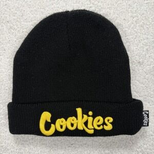 Cookies Beanie Hat Black Yellow Embroidered Logo One Size Streetwear Skate Urban